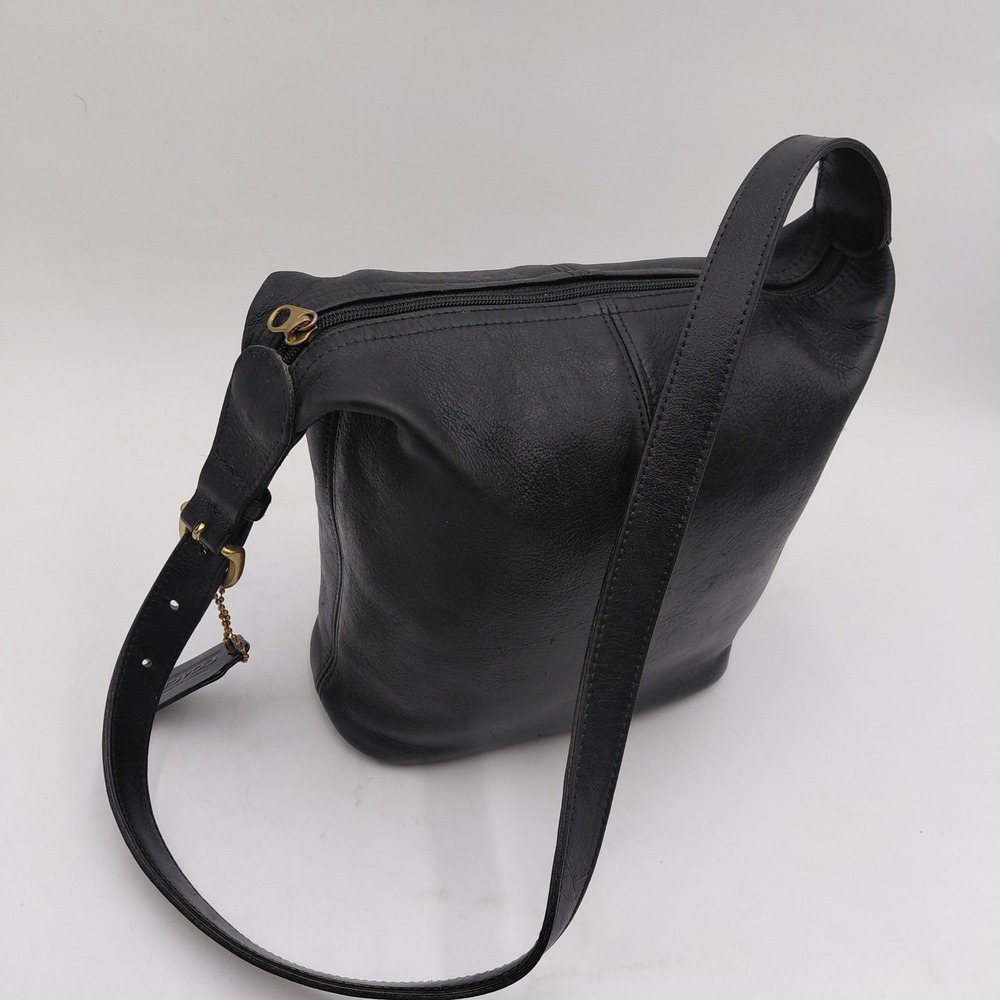 Vtg Coach Black Leather Crossbody Mini Bucket Bag 4148 90s Zip Shoulder Y2K Prep